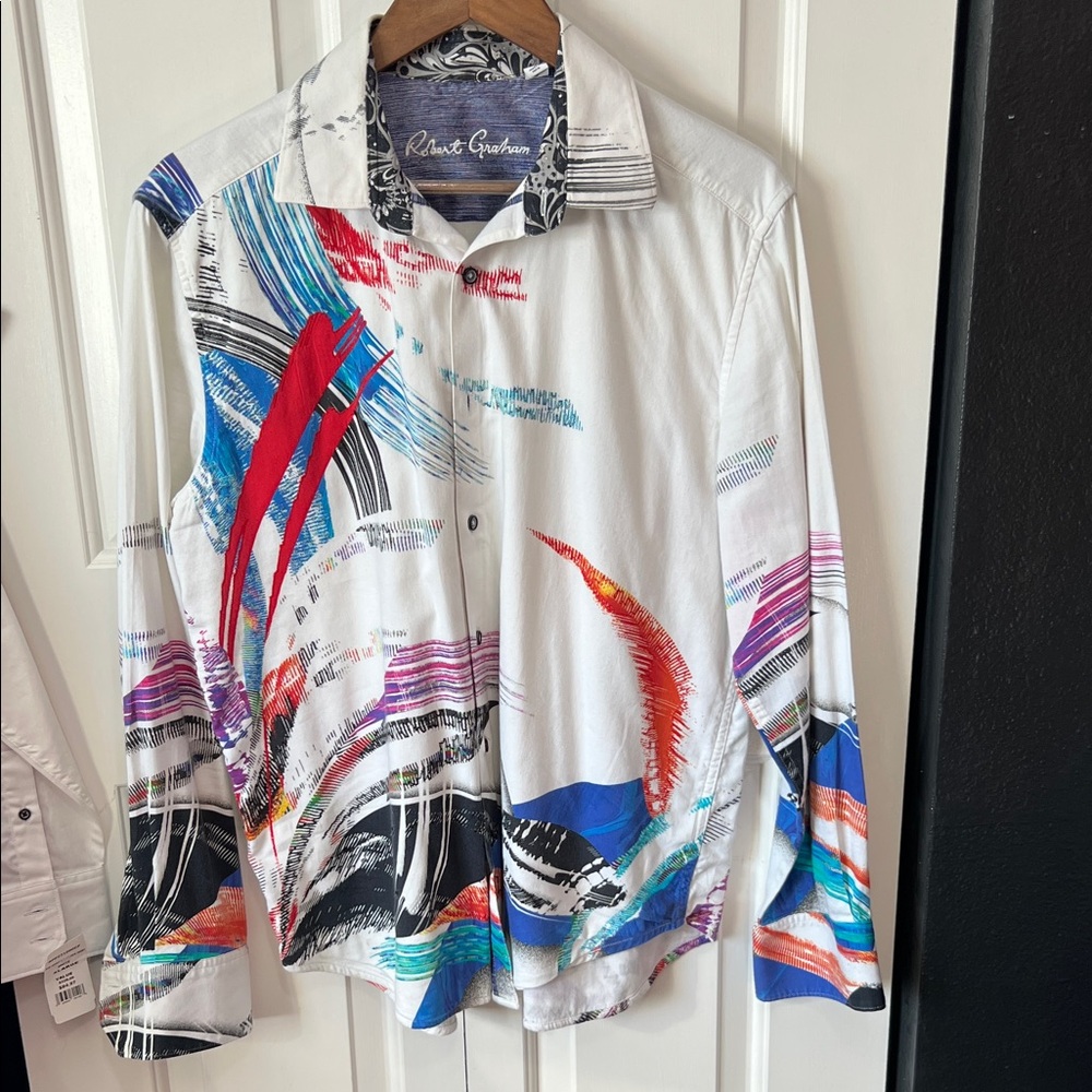 Robert Graham White Multicolor Abstract Brushstroke Shirt